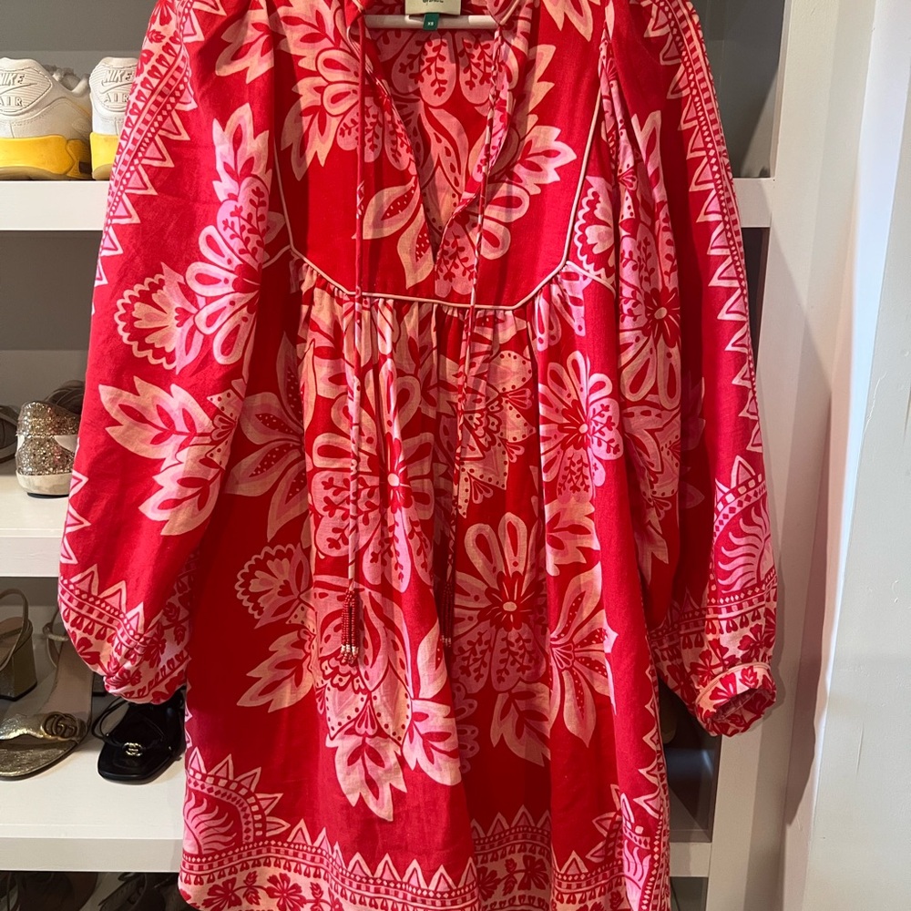 FARM Rio Red and Pink Floral Mini Dress
